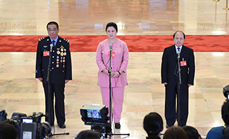 崔光日、荀笑紅、巨曉林代表接受采訪