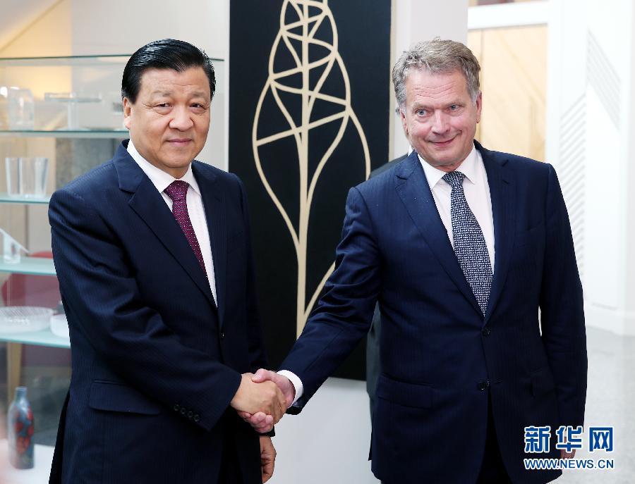 6月12日，中共中央政治局常委、中央書記處書記劉云山在赫爾辛基會見芬蘭總統(tǒng)尼尼斯特。 新華社記者姚大偉攝