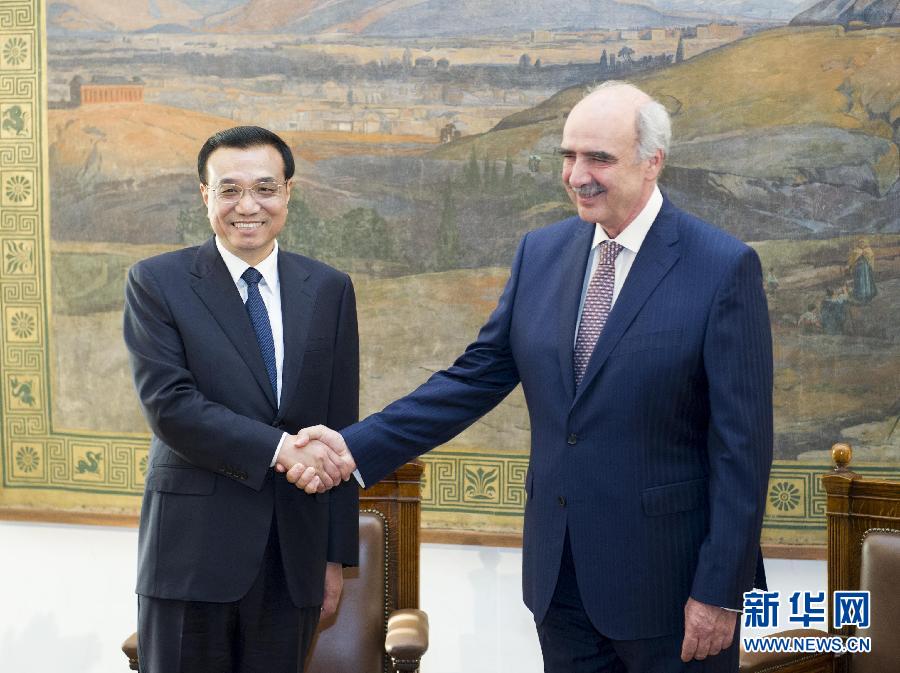 6月19日，國務(wù)院總理李克強(qiáng)在希臘議會大廈會見希臘議長米馬拉基斯。新華社記者 王曄 攝