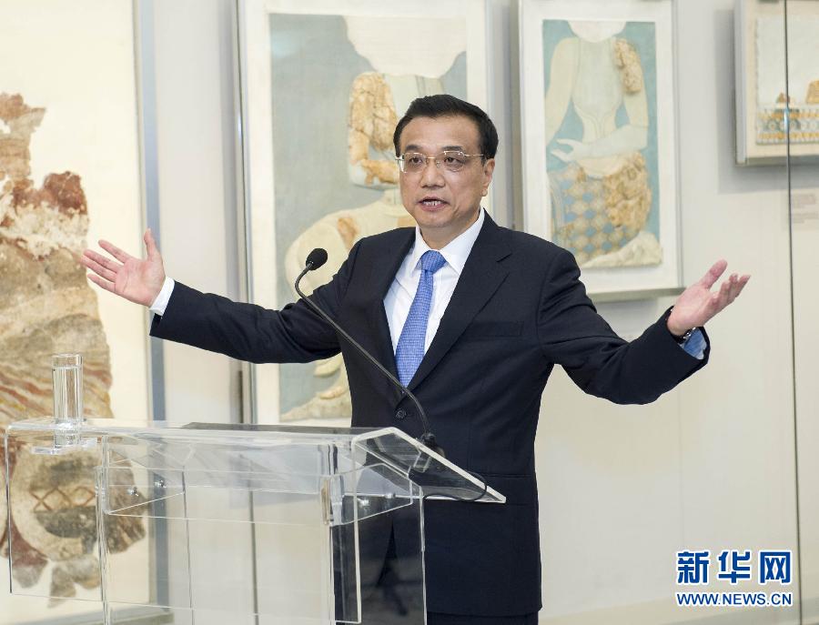 6月21日，國務(wù)院總理李克強(qiáng)與希臘總理薩馬拉斯共同出席希臘伊拉克利翁博物館新館開館儀式并發(fā)表講話。 新華社記者 王曄 攝
