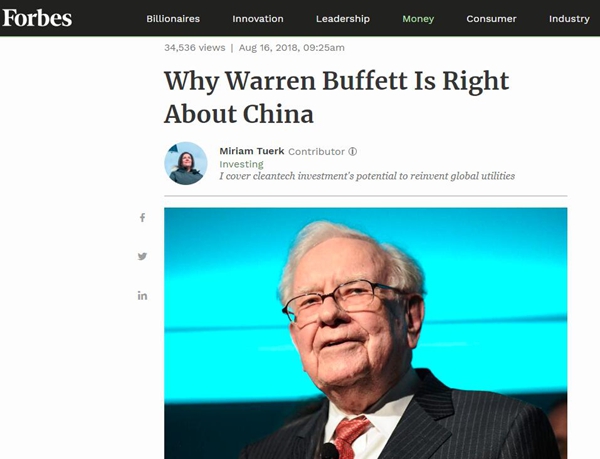 美媒:為什么巴菲特看準了中國